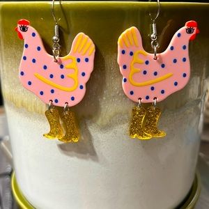 5/$25 🐓 Funny Cute Chicken Cowboy Boots Acrylic Earrings